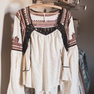 Free People - Boho Cutout Tunic Peasant Style Sweater With Embroidery